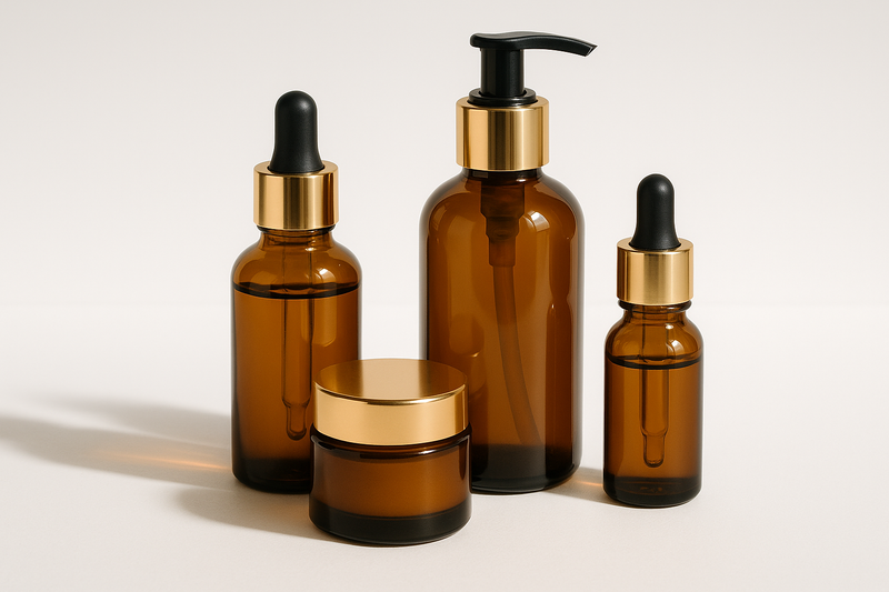 What is the benefit of using amber glass bottles for cosmetics?