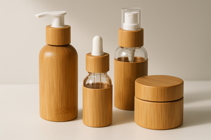What types of products can be stored in bamboo cosmetic bottles?