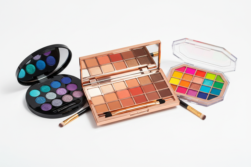 How can cosmetic palettes be designed with customizable insert trays?
