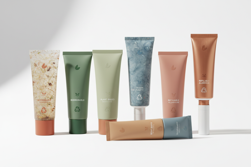 What sustainable materials for cosmetic tubes are available beyond PCR?