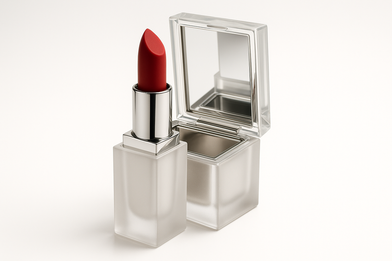 How does a glass press lipstick component with a mirror work?