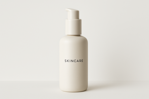 How does minimalist skincare bottle design reflect brand identity?