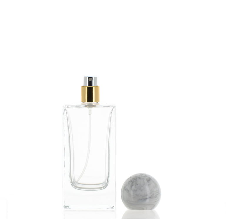 Glass, Crimpless Fine Mist Sprayer Square Bottle With Ball Shape Over Cap