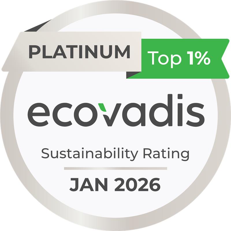 EcoVadis Platinum medal, top 1%, January 2026